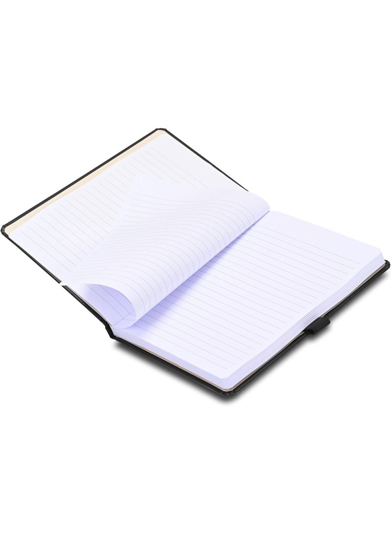 FIS Notebook A5 Size(148x210mm), Hard Cover Vinly Materials, 100 Sheets, White Paper, Single Ruled, Elastic Band Closure with Pen Holder, Black, Ideal for School Essentials - FSNBHCA5100E01N - Image 4